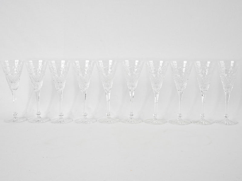 10 vintage Baccarat crystal wine glasses 7½"