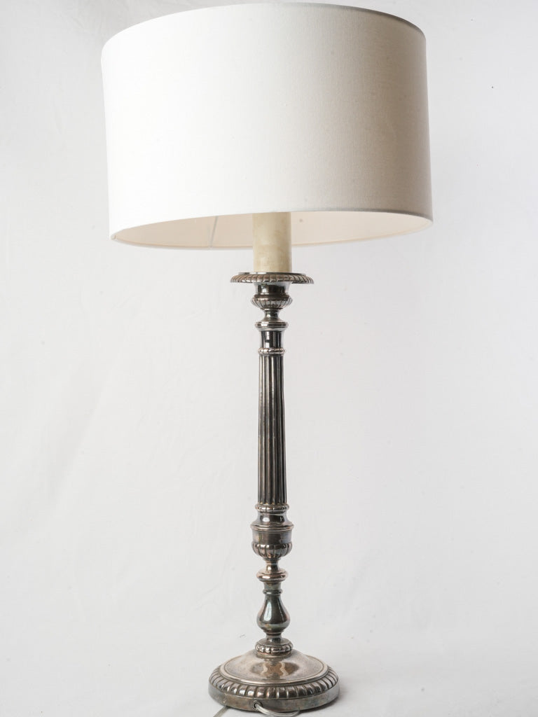 Decorative Tall Silvered Metal Table Lamp in Neoclassical Candlestick Form - 32¾"