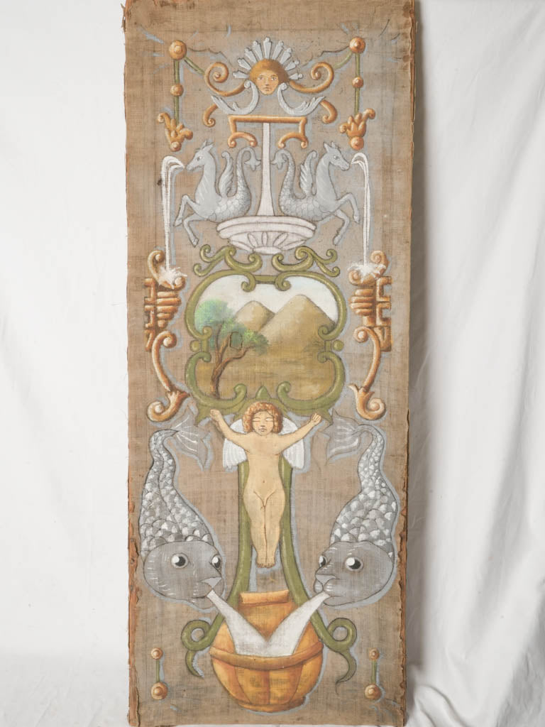 Sepia-hued historical folding screen  