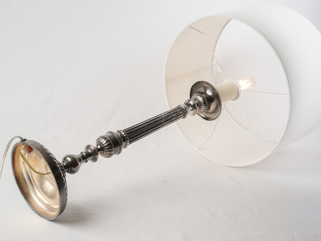 Decorative Tall Silvered Metal Table Lamp in Neoclassical Candlestick Form - 32¾"