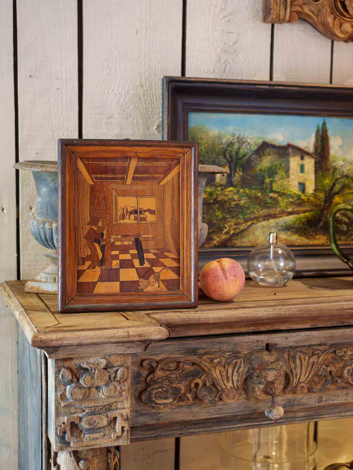 Mid-1950s Italian Intarsia Interior Scene, Luigi Buder - 10¾" x 9"
