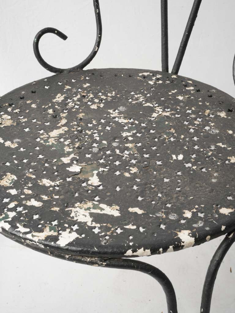 Pair Of 1950s Wrought Iron Garden Armchairs W/ Distressed Black Finish