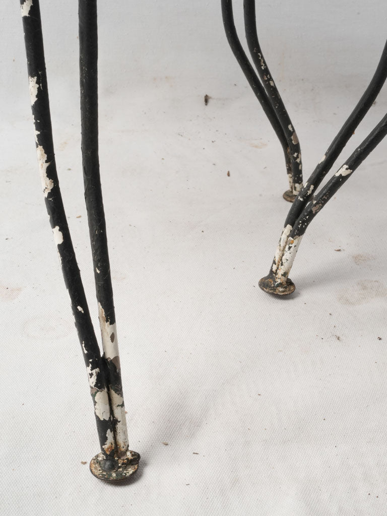 Pair Of 1950s Wrought Iron Garden Armchairs W/ Distressed Black Finish