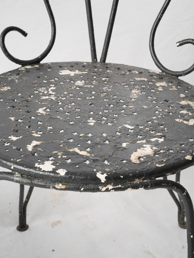 Pair Of 1950s Wrought Iron Garden Armchairs W/ Distressed Black Finish