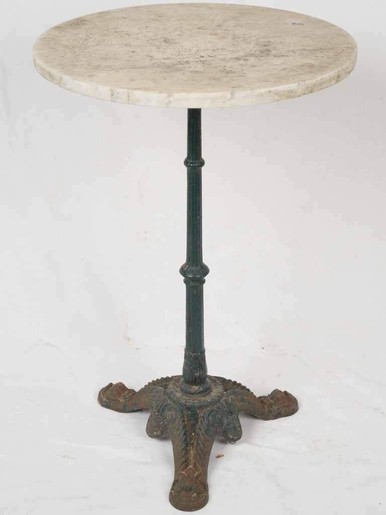 Vintage, sturdy, green-blue cast iron bistro table