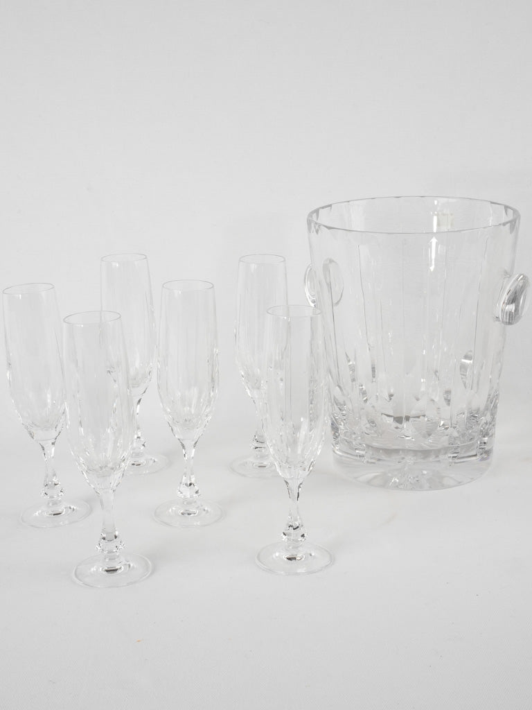 Crystal champagne bucket w/ 6 flutes - 1930s