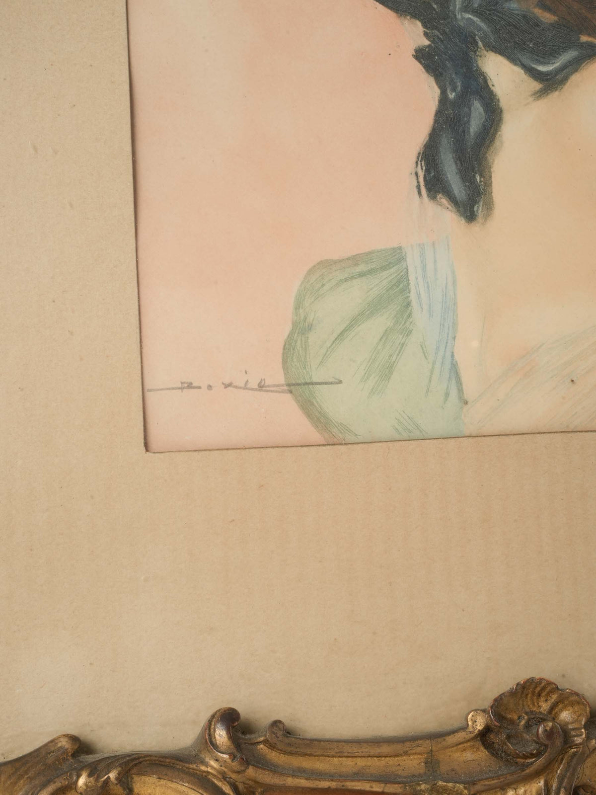 Early 20th-Century Pastel Portrait of an Elegant Woman in a Green Bonnet - 28" x 24"