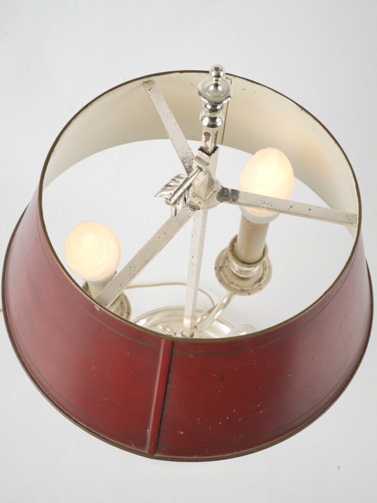 Graceful antique red tole bouillotte lamp