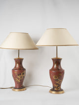 Antique Japanese red lacquer table lamps