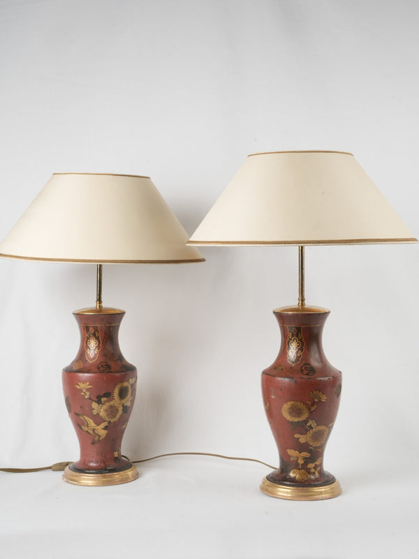 Antique Japanese red lacquer table lamps