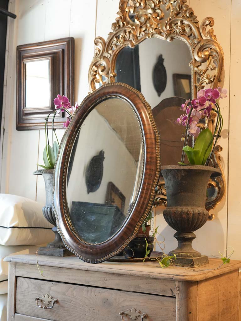 French Napoleon III Oval Wall Mirror w/ Faux Wood Painted Frame -29½"x  23¼"