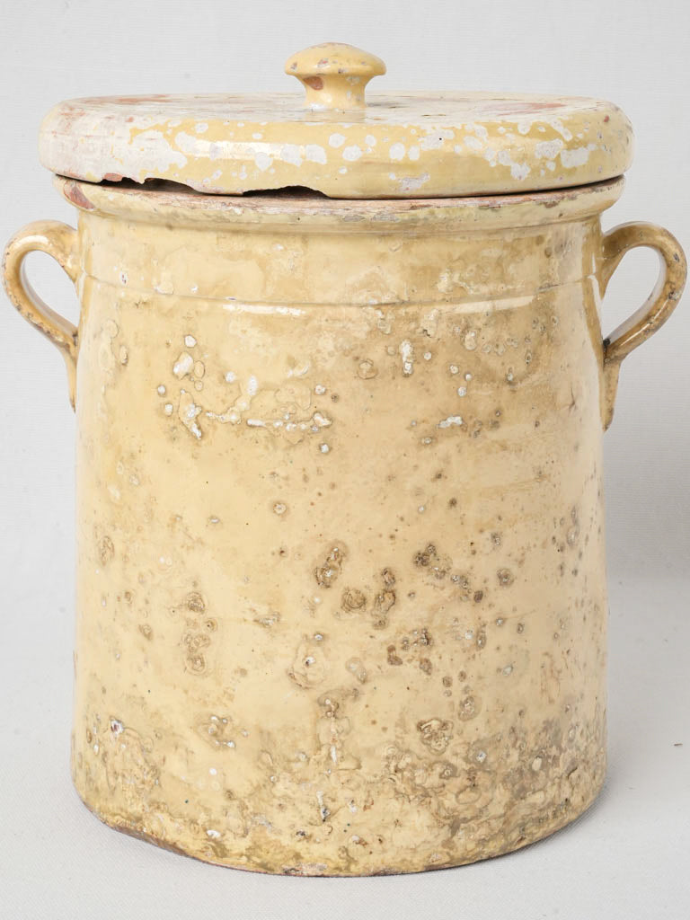 19th-Century Lidded Preserving Pot w/ Yellow Glaze - 13½"