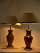 Stylish vintage red lacquer bedside lamps