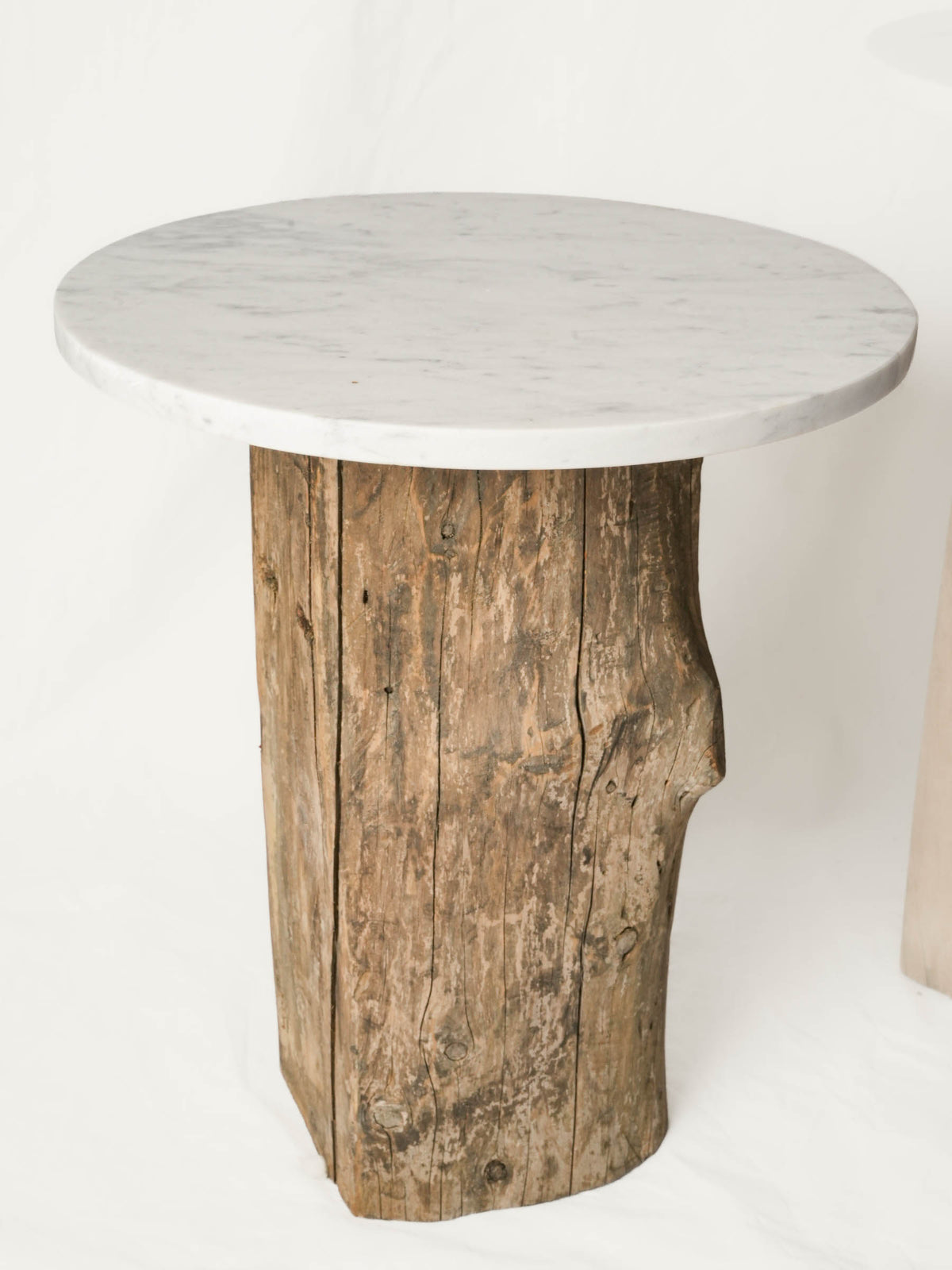 Set of Three Graduated Contemporary Reclaimed Wood and Marble Side Tables