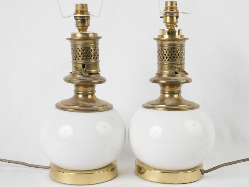 Charming glossy white boule lamps