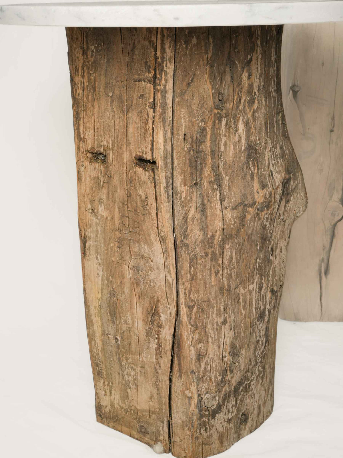 Set of Three Graduated Contemporary Reclaimed Wood and Marble Side Tables