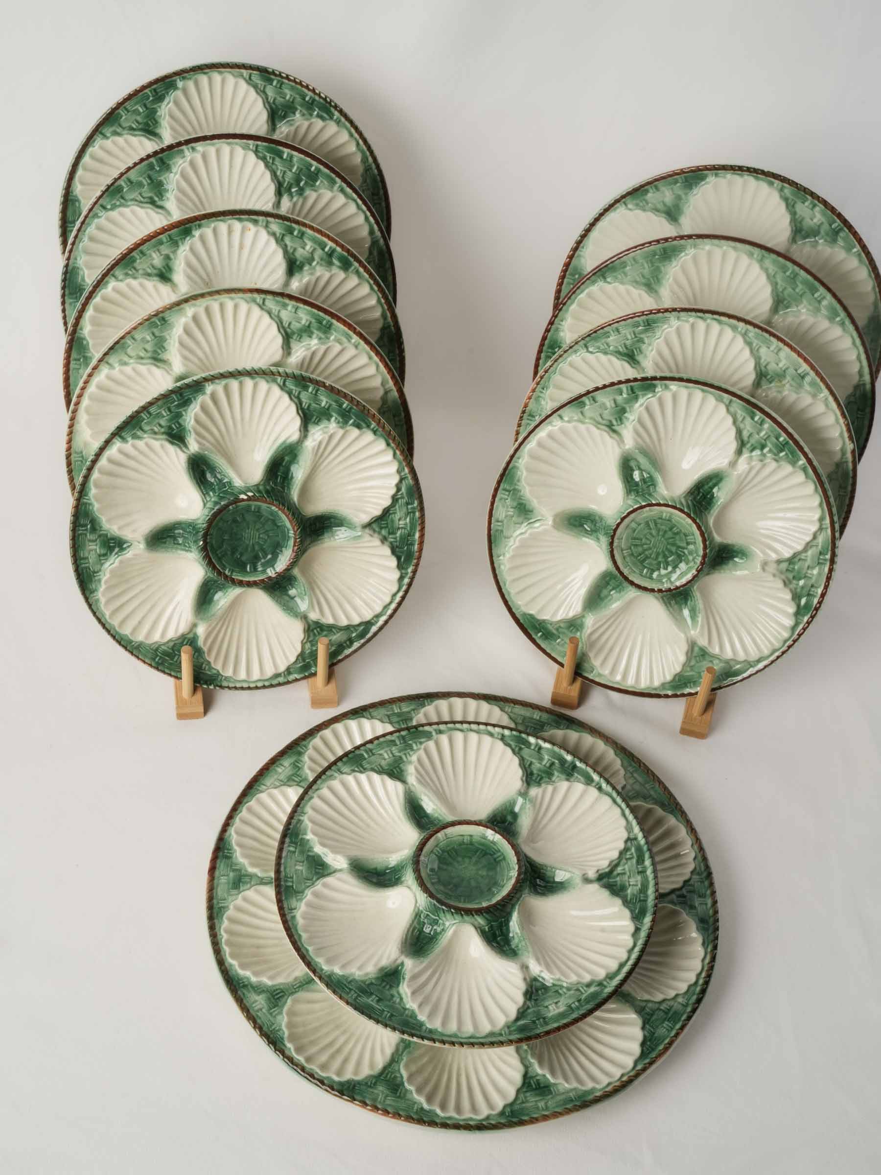 French Majolica Oyster Service for 10 with Matching Platter