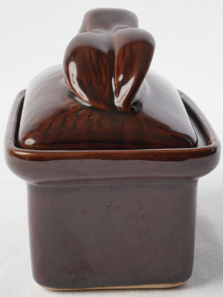 Brown Glazed Ceramic Terrine w/ Sculpted Hare Lid - 5"