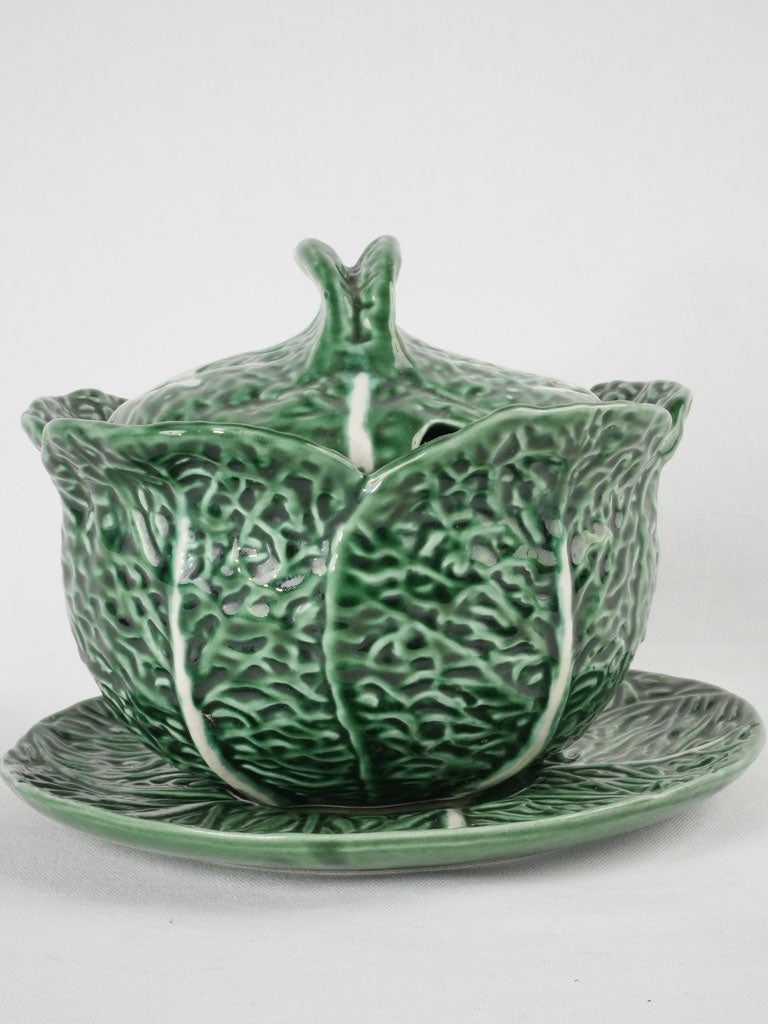 Large cabbage tureen - majolica 11"
