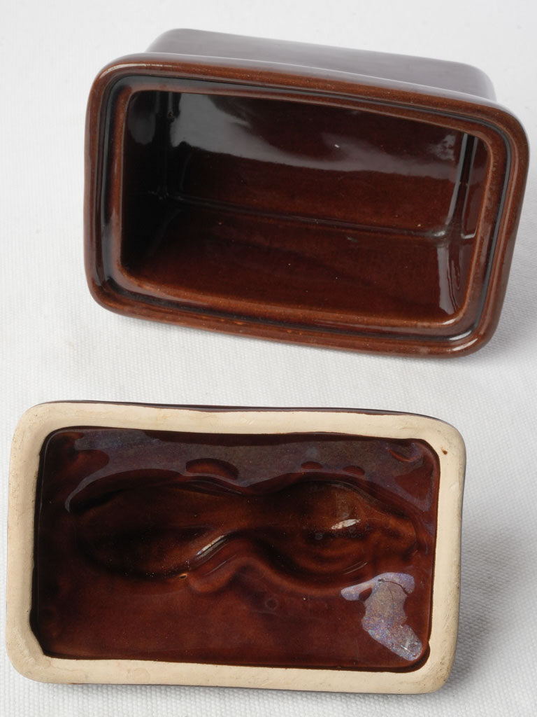 Brown Glazed Ceramic Terrine w/ Sculpted Hare Lid - 5"