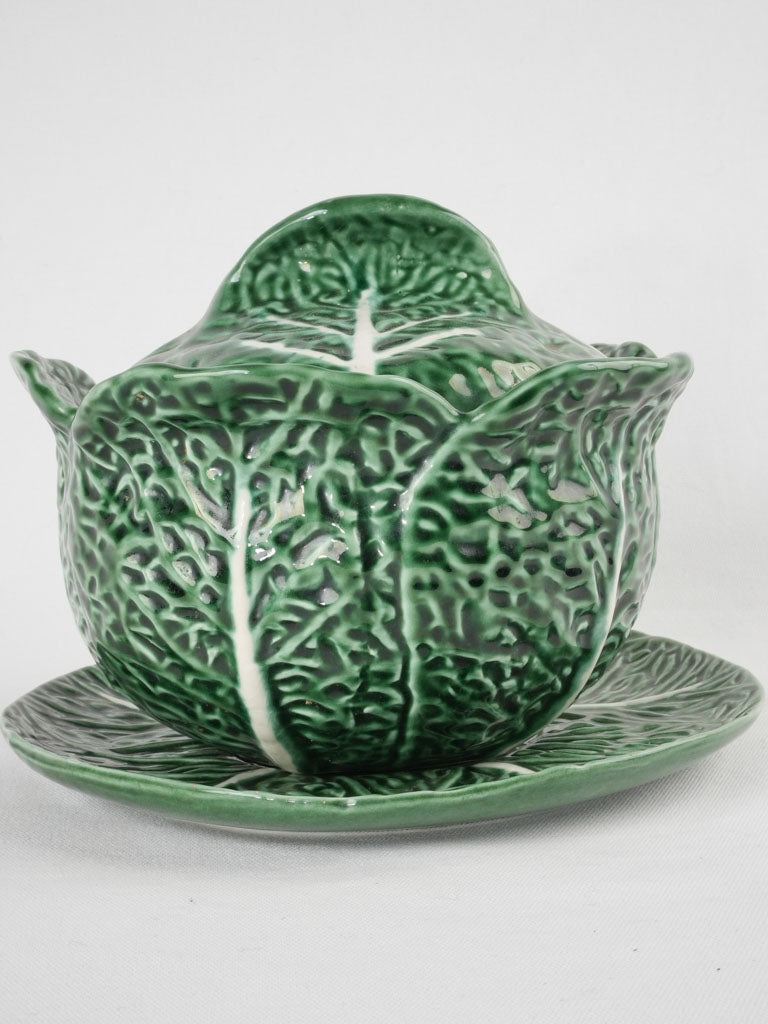Large cabbage tureen - majolica 11"