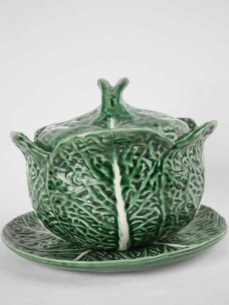 Large cabbage tureen - majolica 11"