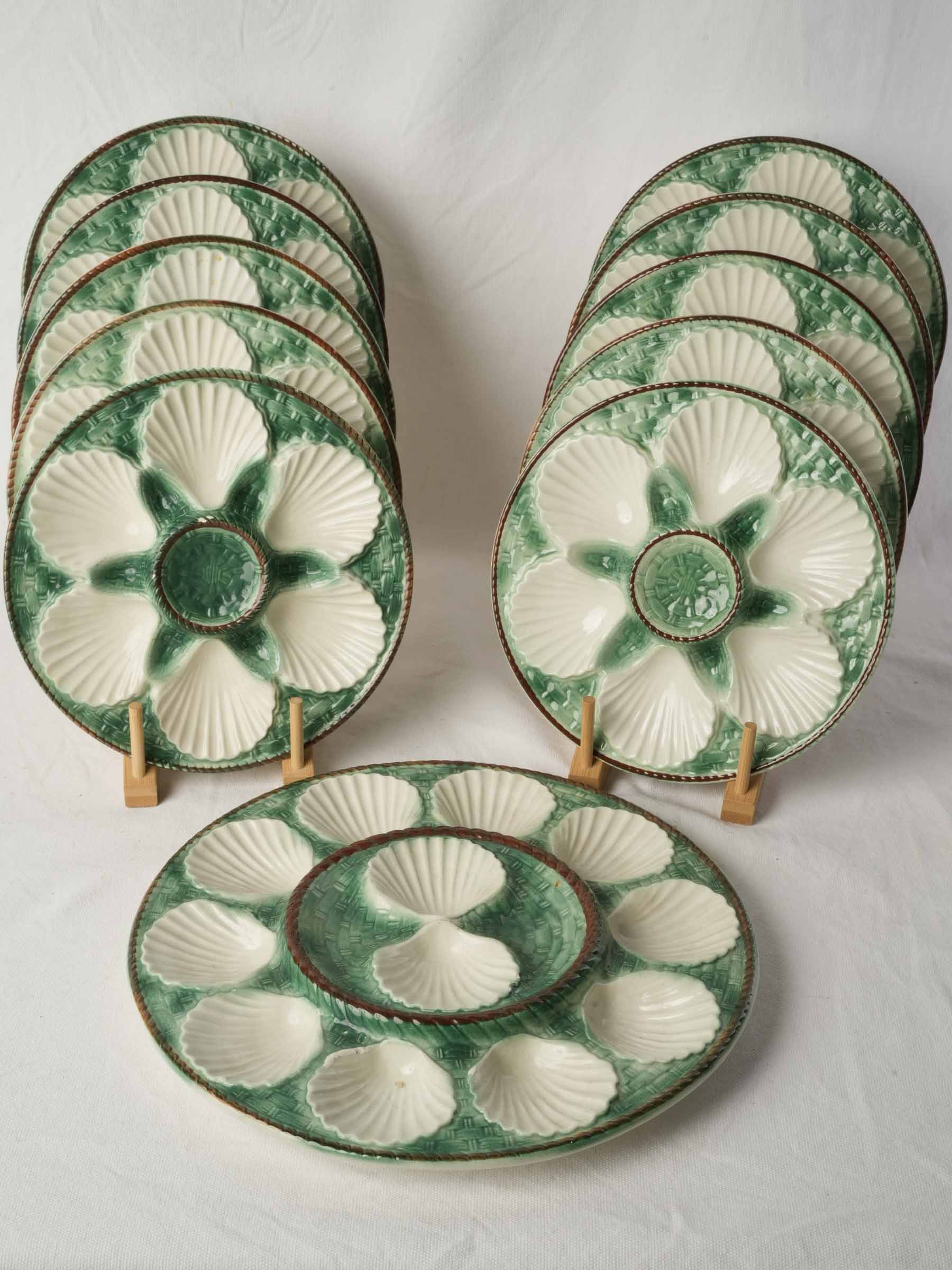French Majolica Oyster Service for 10 with Matching Platter