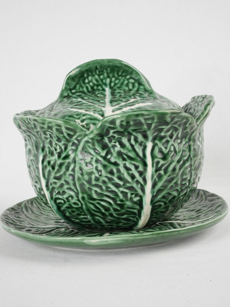 Large cabbage tureen - majolica 11"