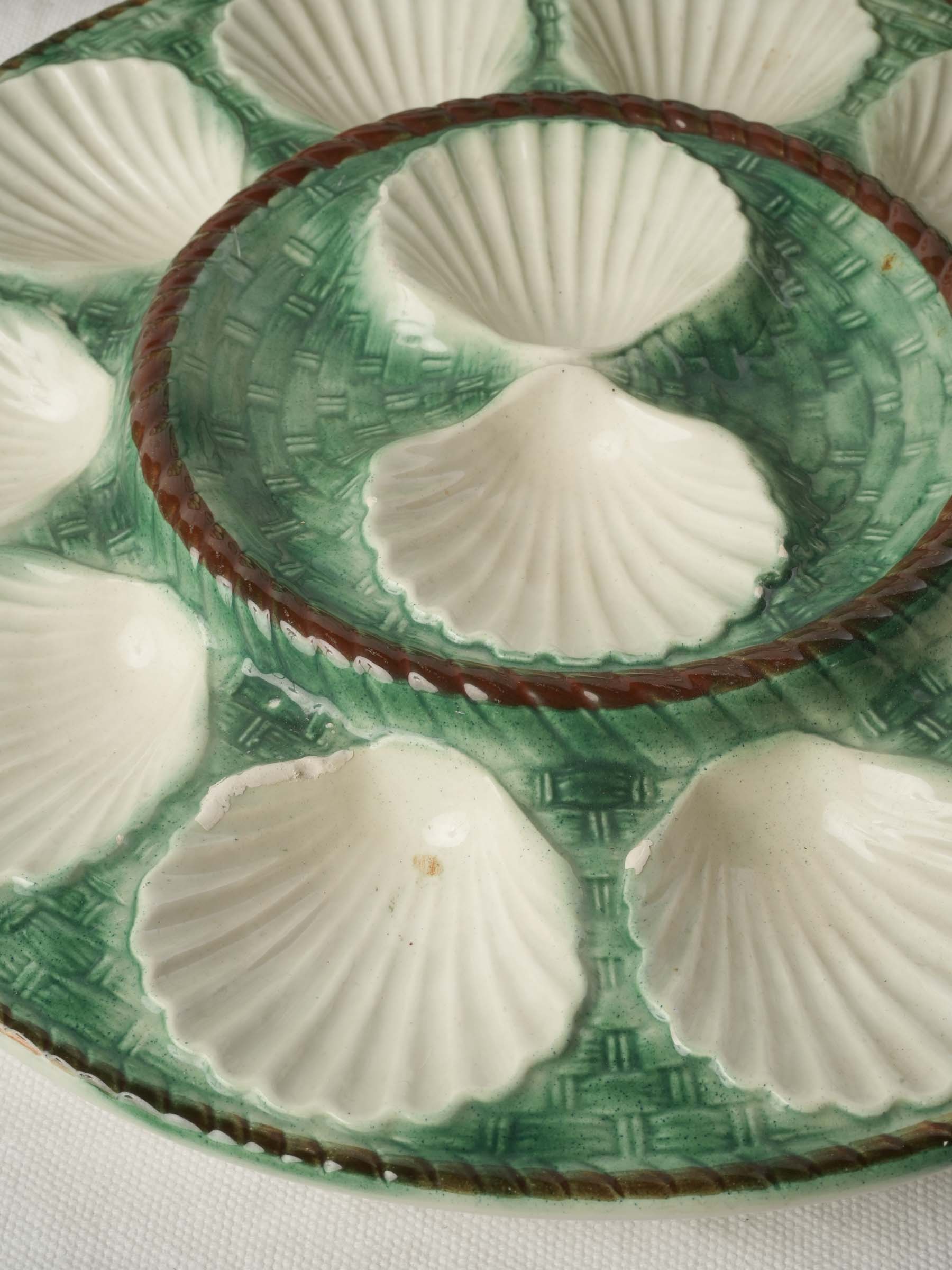 French Majolica Oyster Service for 10 with Matching Platter