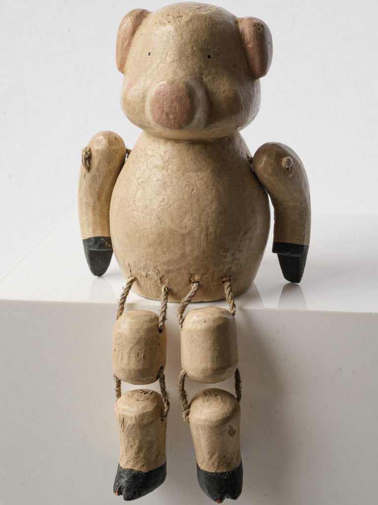 Small Articulated Carved Wood Piglet Figure c. 1960