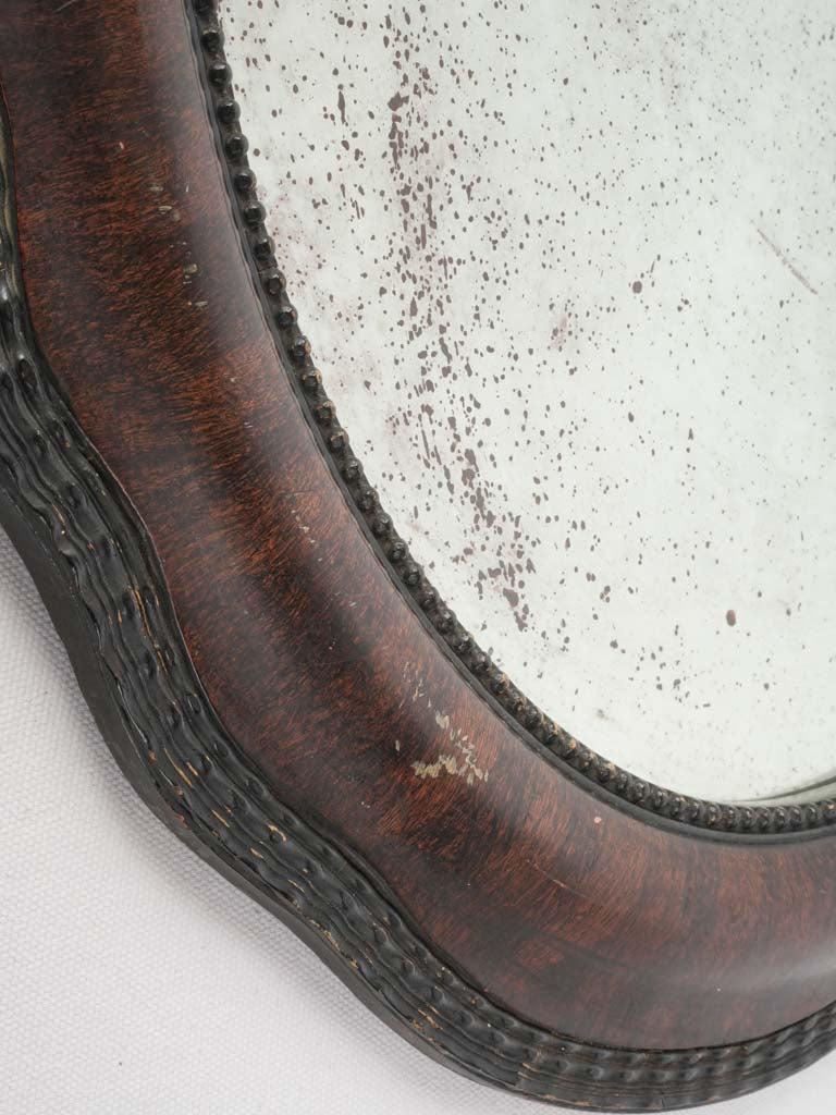 French Napoleon III Oval Mirror w/ Faux Wood Finish and Beveled Glass - 33" x 22"