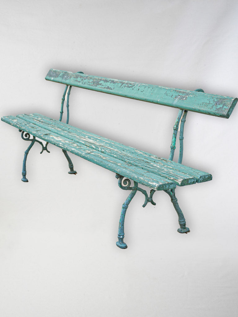 Enchanting 19th-Century Slatted Garden Bench W/ Weathered Green Paint - 79¼"