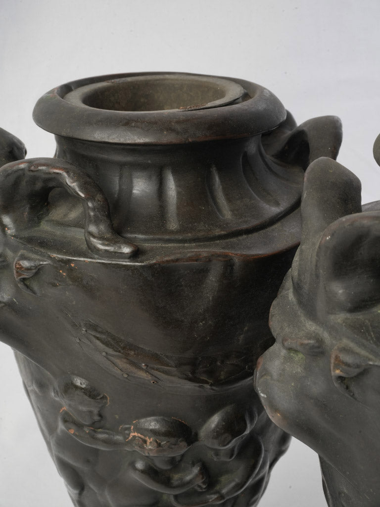 Textured spelter-crafted vases  