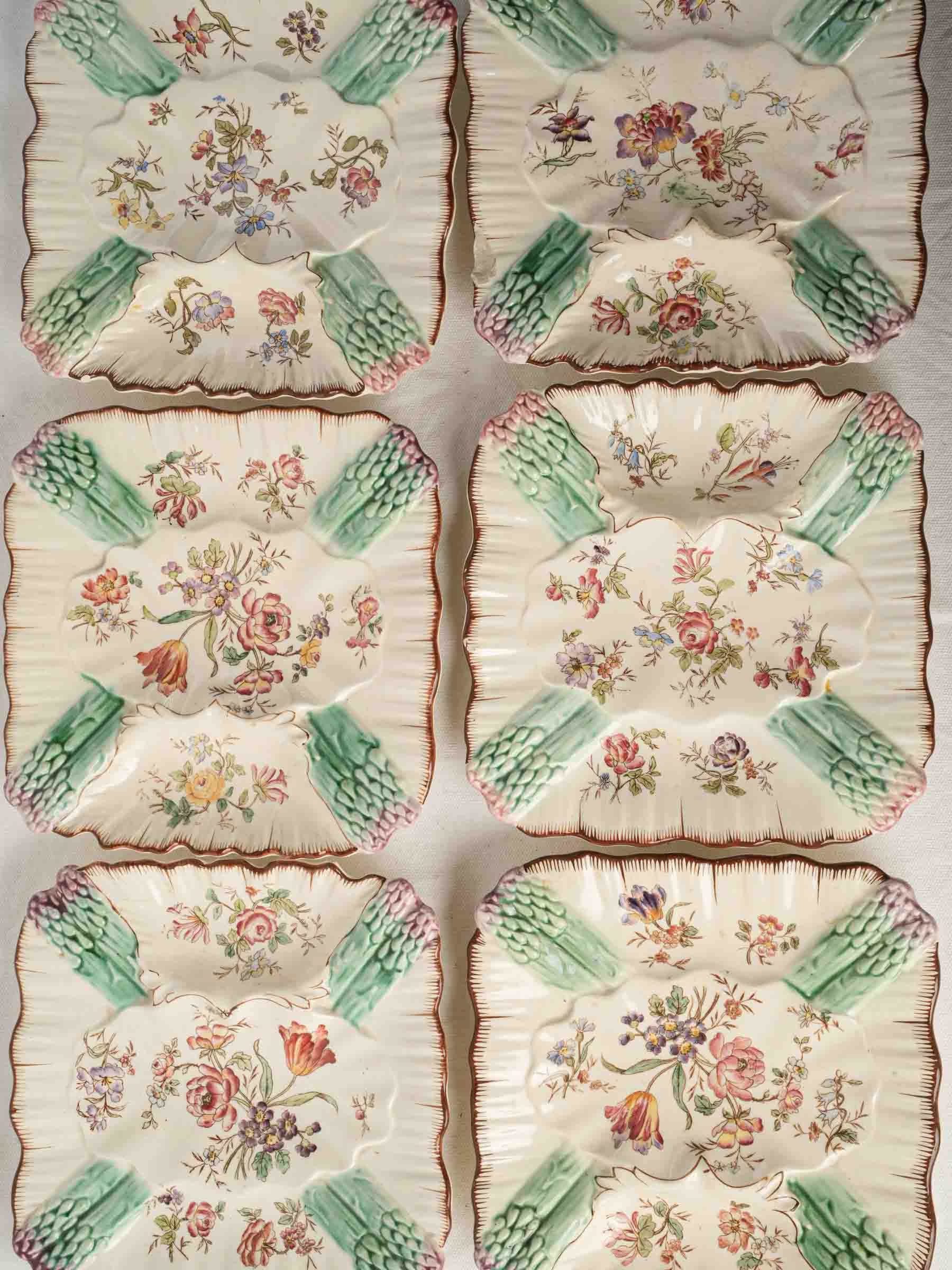 Set of Six Longchamp Terre de Fer Asparagus Serving Plates, Circa 1900 - 9¾"