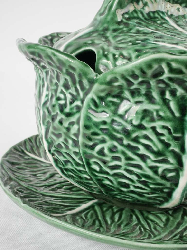 Large cabbage tureen - majolica 11"