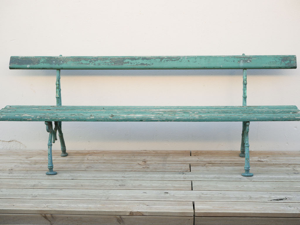 Authentic patina-enhanced park bench