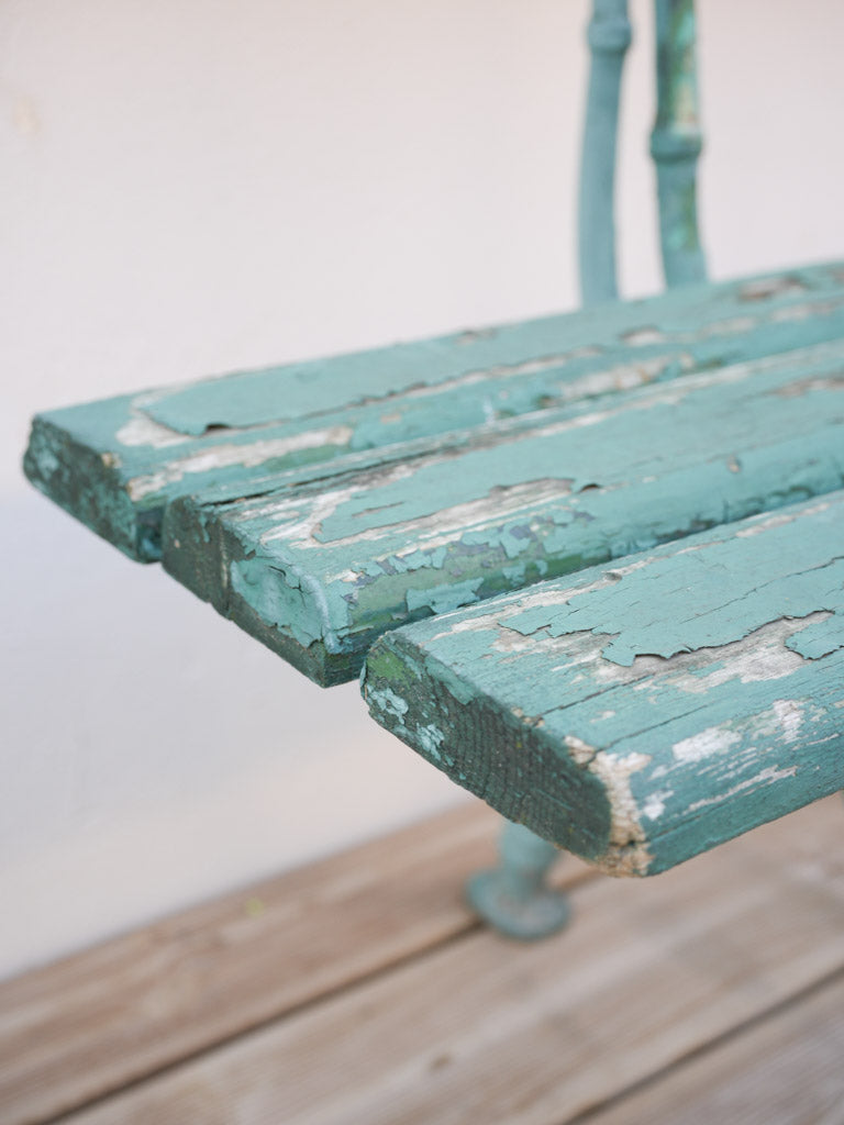 Enchanting 19th-Century Slatted Garden Bench W/ Weathered Green Paint - 79¼"