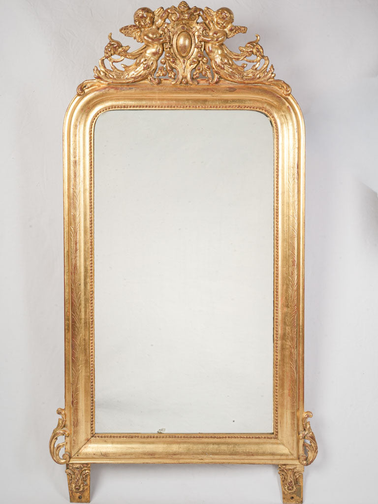 Impressive Late 19th-Century French Giltwood Mirror w/ Ornamental Cresting - 61½"
