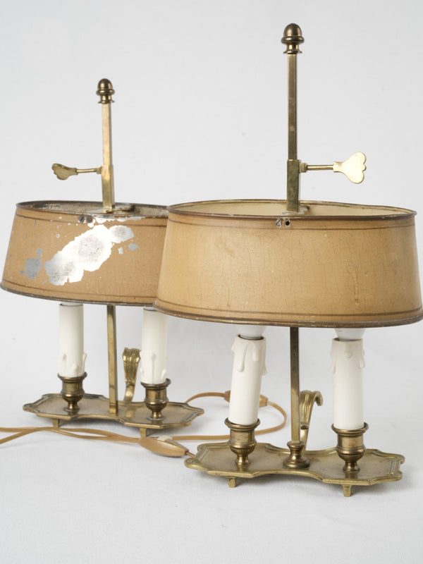 Vintage French bouillotte brass lamps