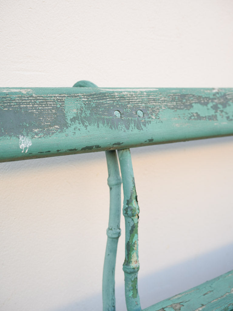 Enchanting 19th-Century Slatted Garden Bench W/ Weathered Green Paint - 79¼"