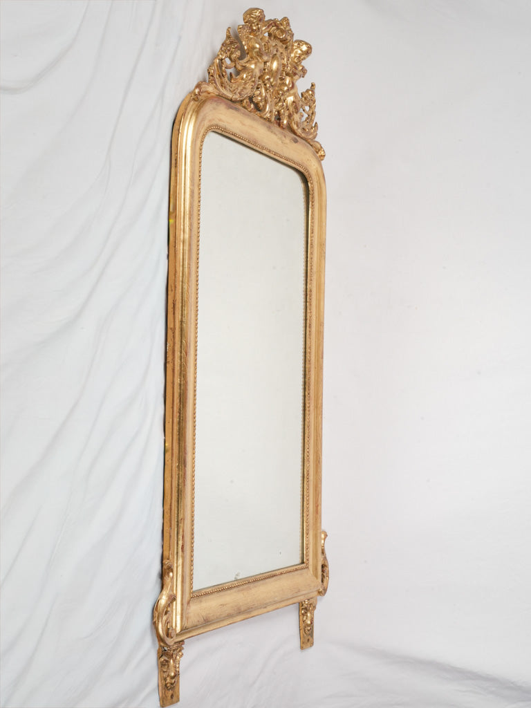 Impressive Late 19th-Century French Giltwood Mirror w/ Ornamental Cresting - 61½"
