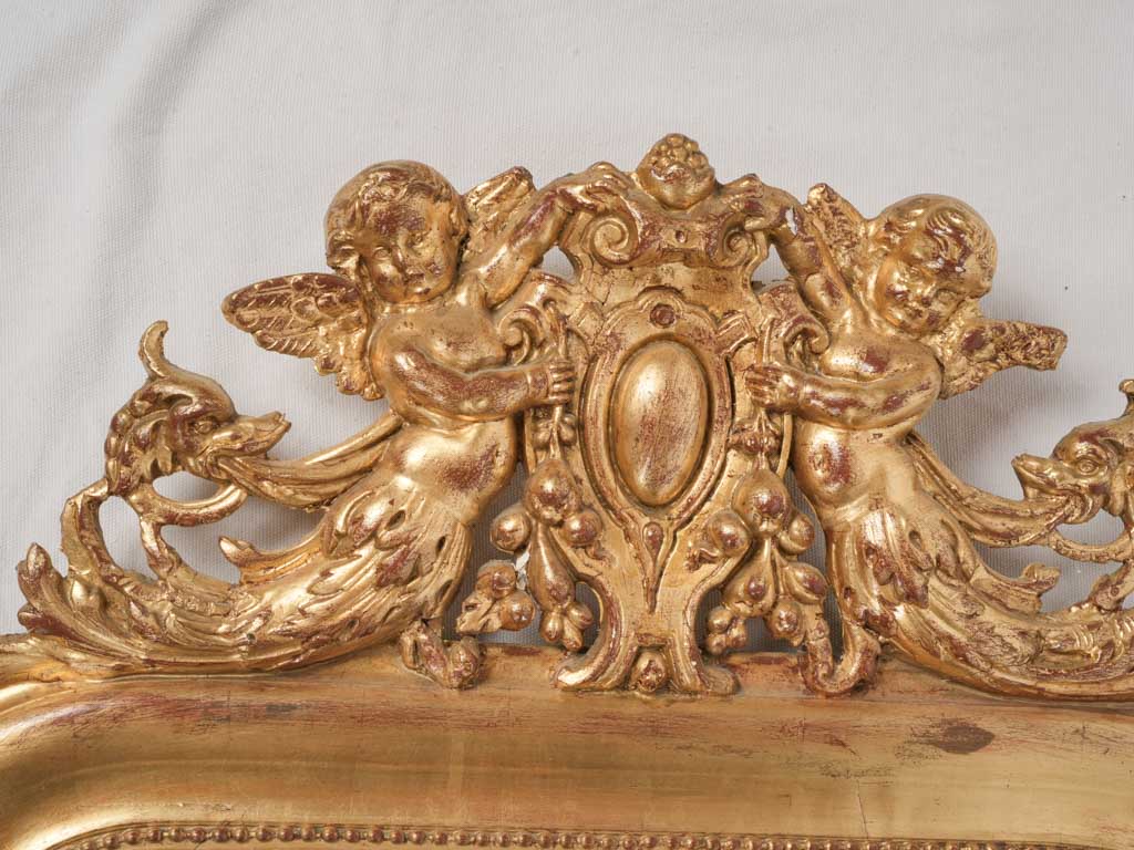 Impressive Late 19th-Century French Giltwood Mirror w/ Ornamental Cresting - 61½"