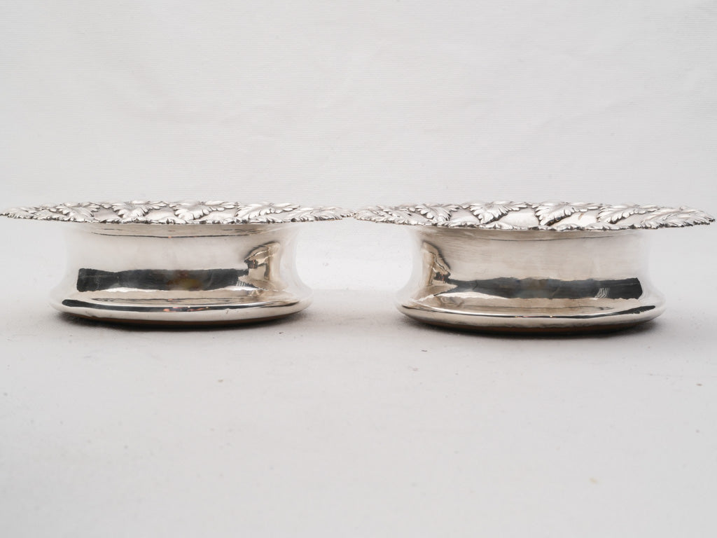 Pair of Silverplate Wine Coasters w/ Grape Leaf Borders - 6¾"