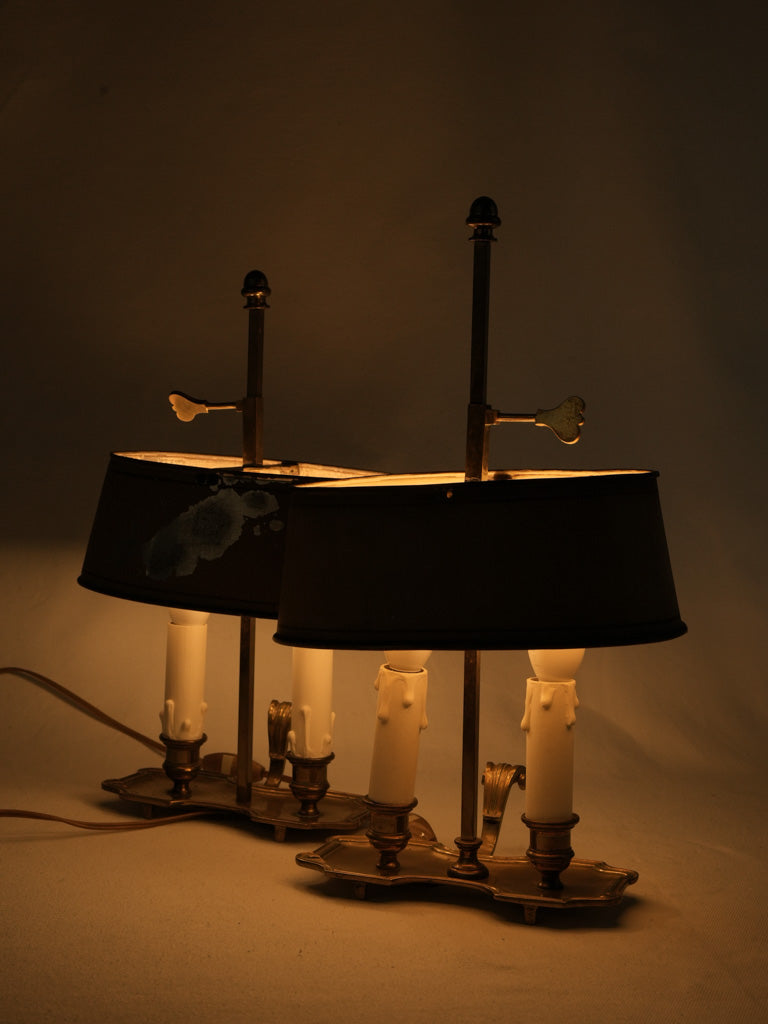 Tarnished brass two-light bouillotte lamps