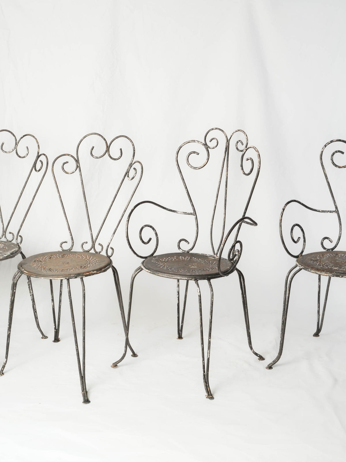 Set of Four 1960s French Wrought-Iron Garden Chairs w/ Weathered Patina