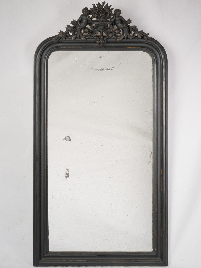 Commanding Second Empire Mirror w/ Black Finish and Ornamental Crest - 67"