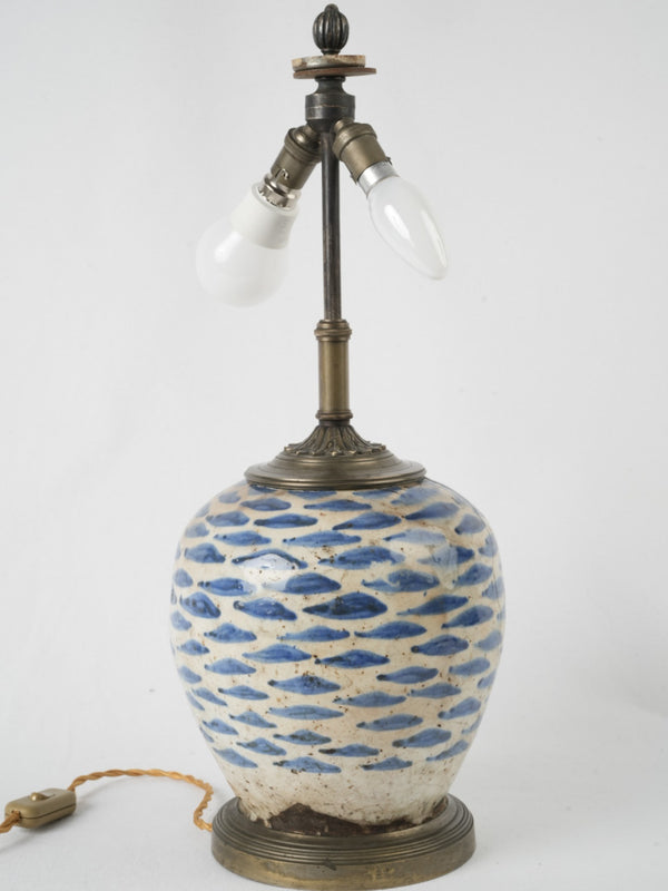 Antique glazed two-light vase lamp
