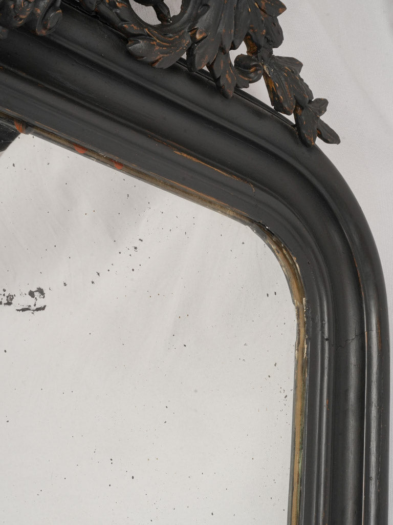 Commanding Second Empire Mirror w/ Black Finish and Ornamental Crest - 67"