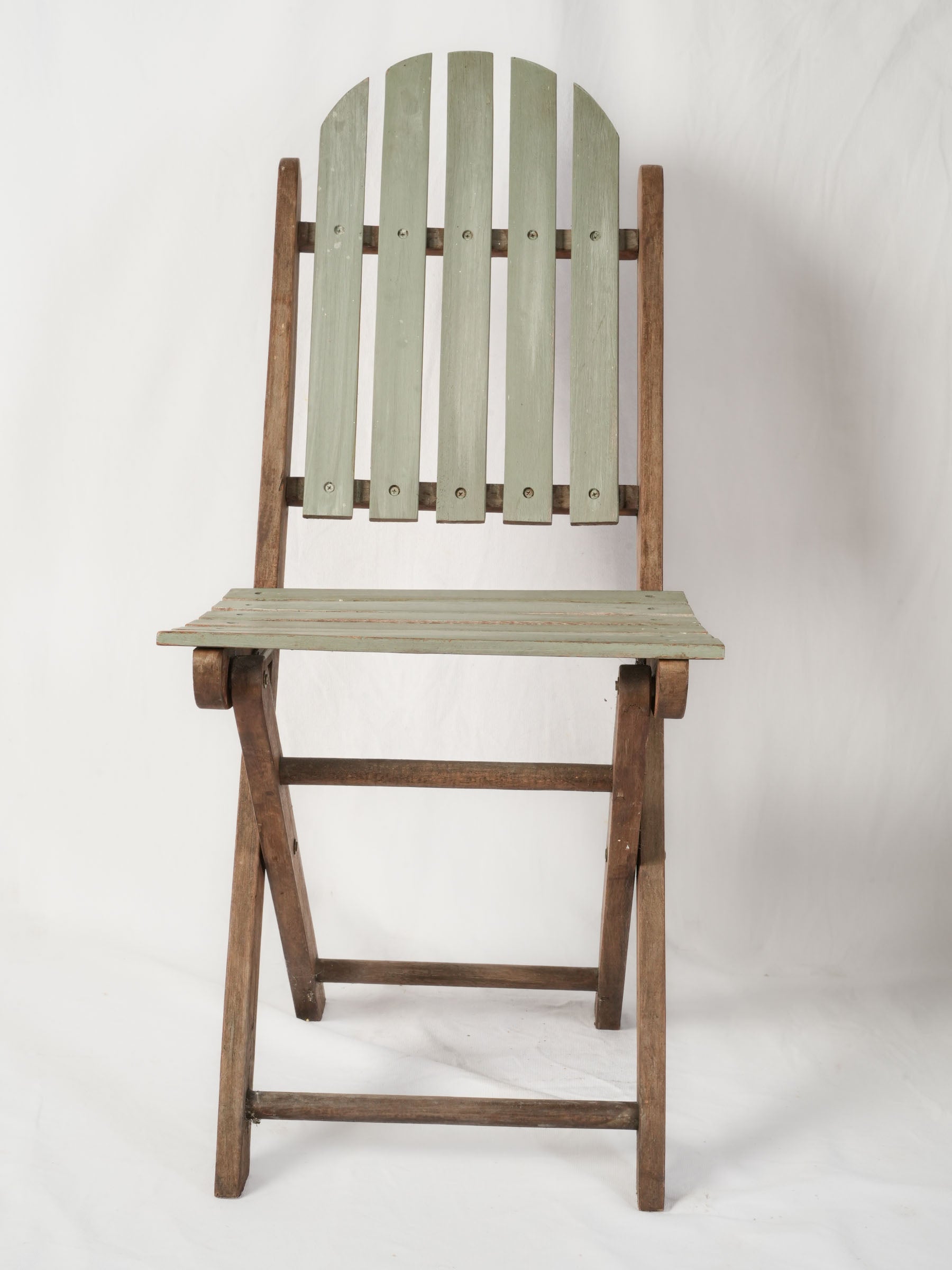 Set of Six Folding Teak Garden Chairs w/ Sage Green Finish