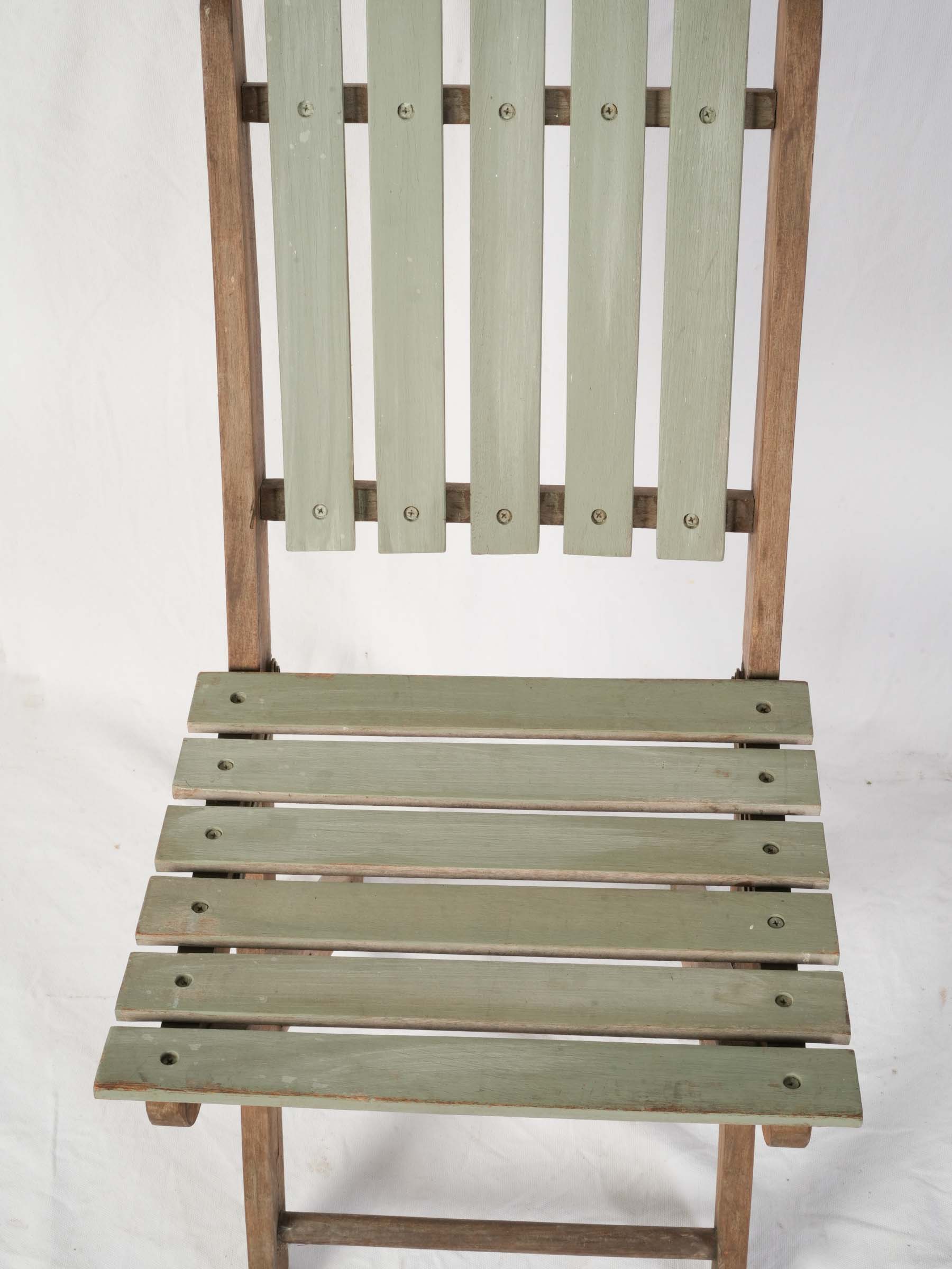 Set of Six Folding Teak Garden Chairs w/ Sage Green Finish